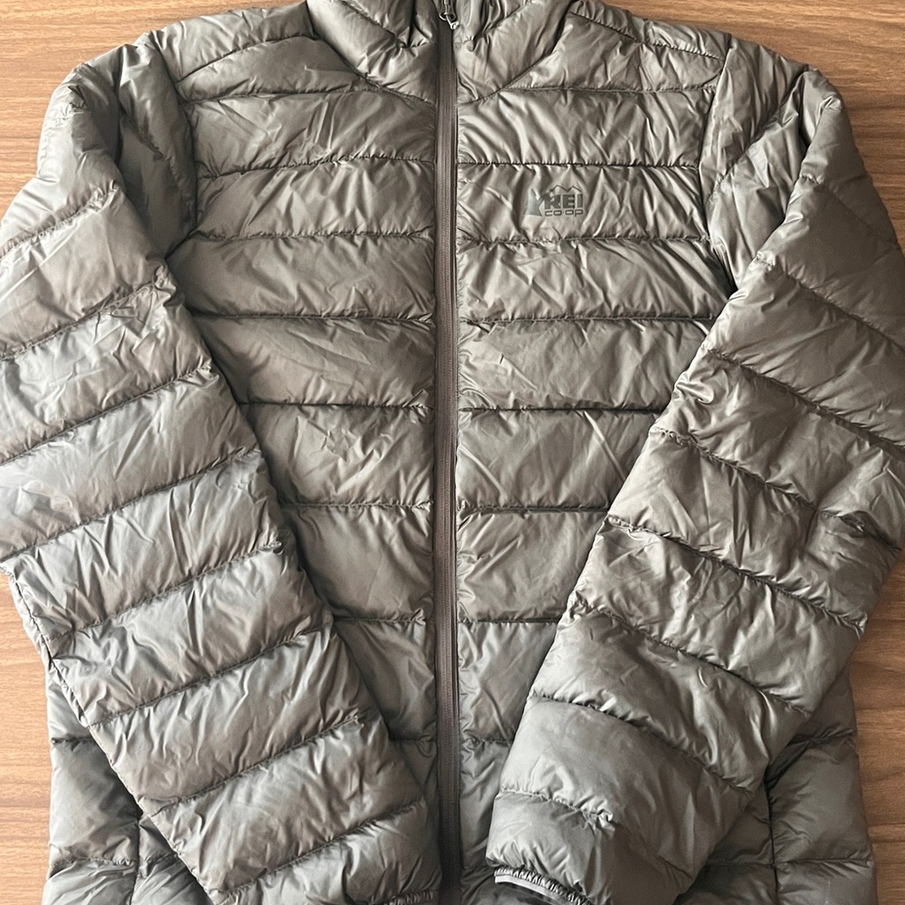 REI Olive Green Quilted Down Puffer Jacket true to size